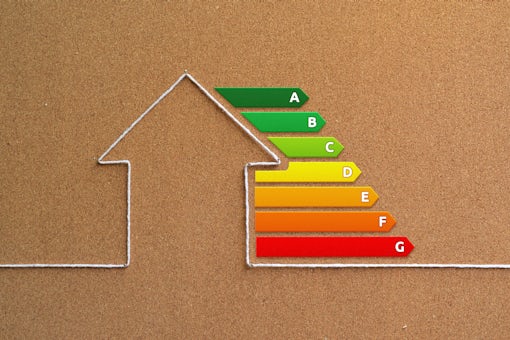 Energy Performance Certificate – Illustration of a house with EPC ratings