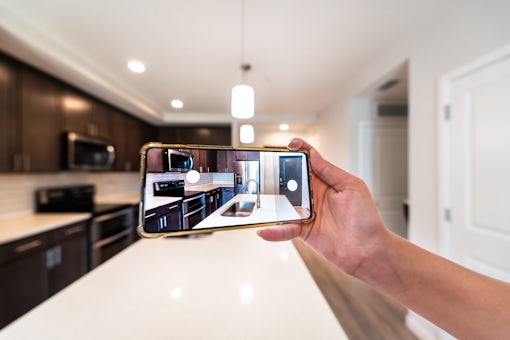 smartphone taking picture of a kitchen island