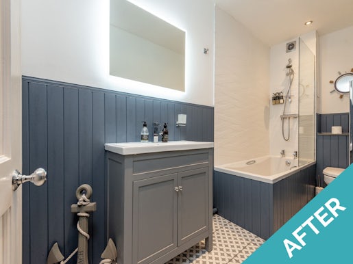 modern grey and white sea themed bathroom st andrews holiday home property refurbishment case studies