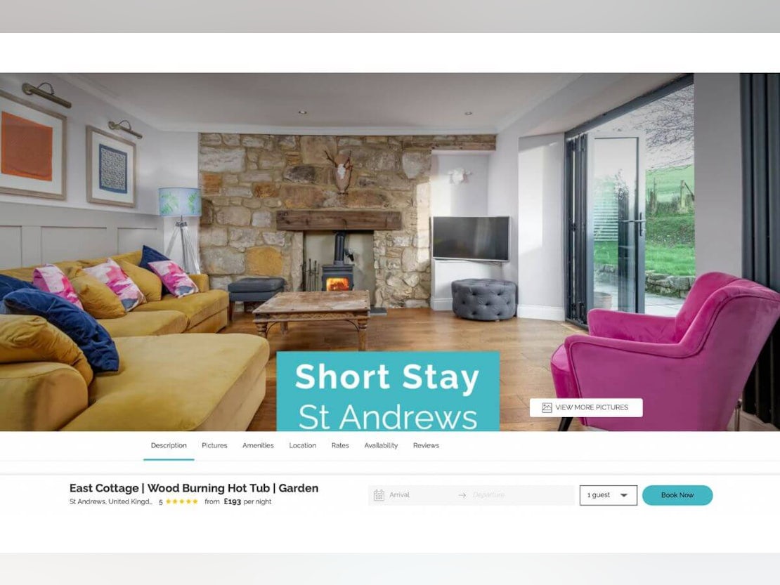 st andrews holiday home living room promo listing banner screenshot