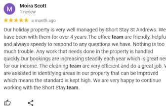 Moira's review of our property management services in st andrews