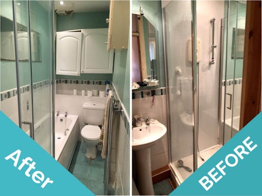 a before and after photo of st andrews holiday home improvements refurbishing a bathroom