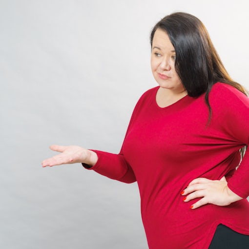 A woman with a questioning pose.