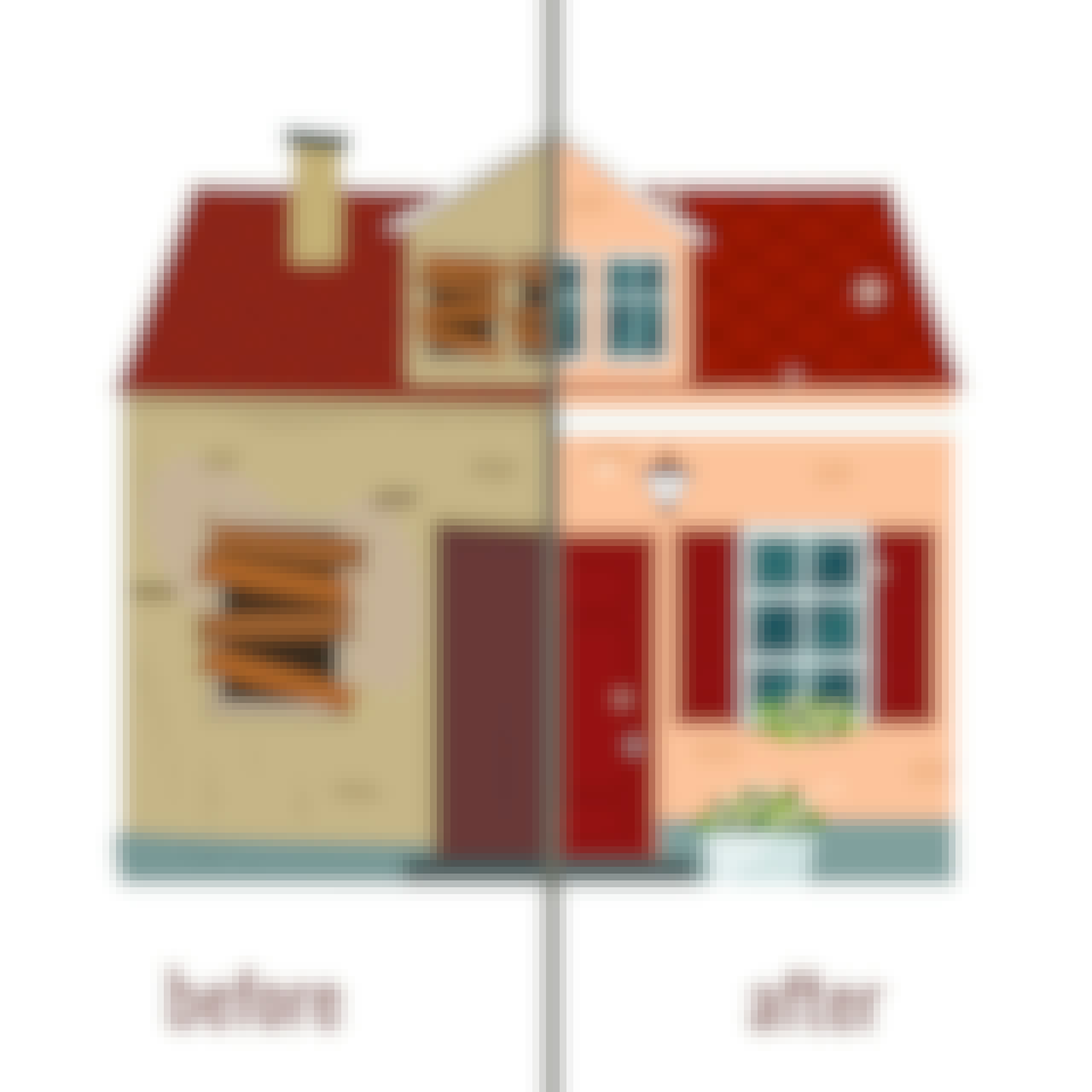 House before and after repair vector illustration. Flat design.