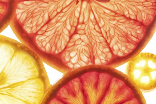 Food: Backlit Citrus Fruits, lemon, grapefruit, orange, blood or