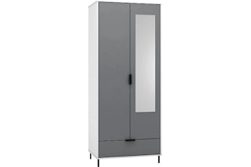Turin  2 Door, 1 Drawer, Mirrored Wardrobe - Grey/White Gloss