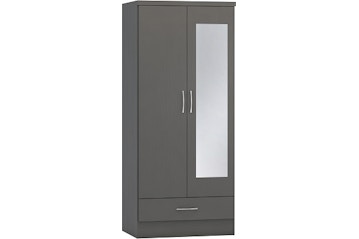 Nevada 2 Door, 1 Drawer, Mirrored Wardrobe - Grey 3D Effect