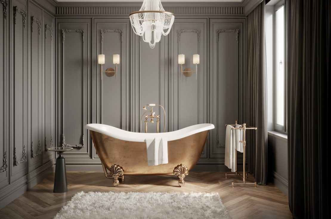 3d Classic luxury chic grey bathroom with moldings on the wall,