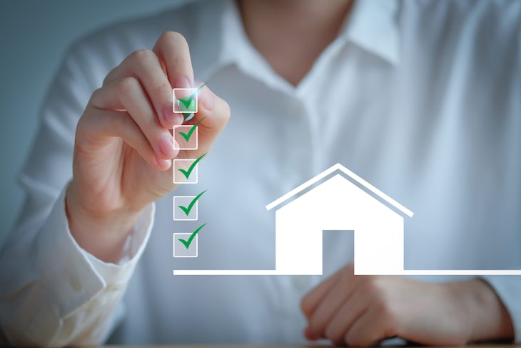 Checklist while buying your House. Real estate concept. Check mark completed for home buying checklist. home loan, tax, mortgage, buy, rent and property investment.