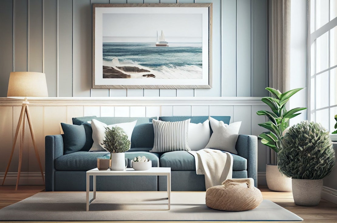 Mock up frame in home interior background, coastal style living