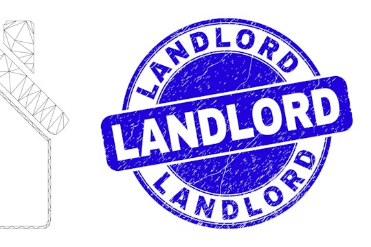 Illustration of a House, and landlord stamp icon.