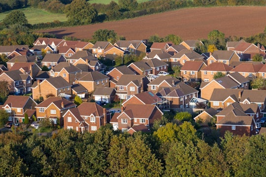 Aerial view of residential buildings.